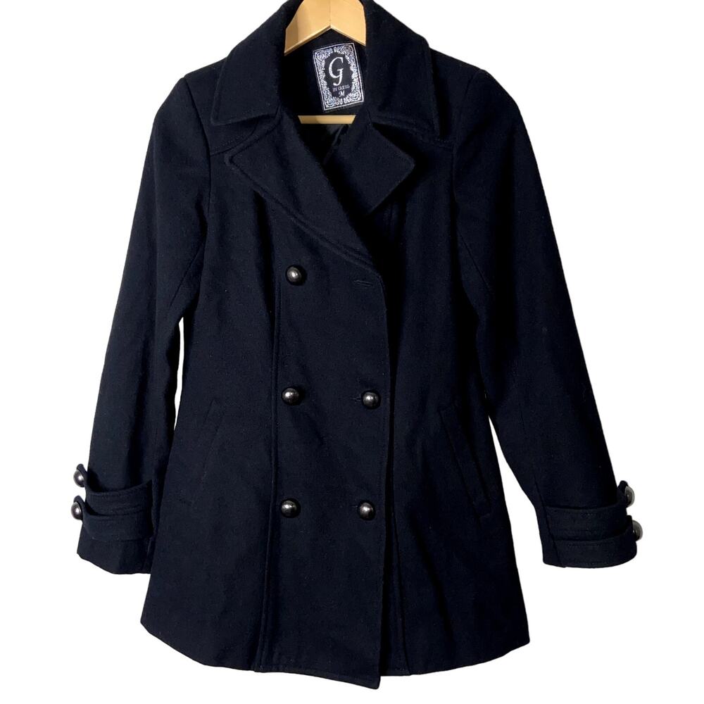 Guess Wool Dress Coat Women Medium Black Double Breasted